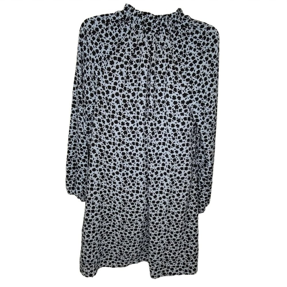 NWT H&M Floral Shift Dress Ruffle Collar Sz 4 Pockets Keyhole Tie Neck Navy Blue - Picture 6 of 12